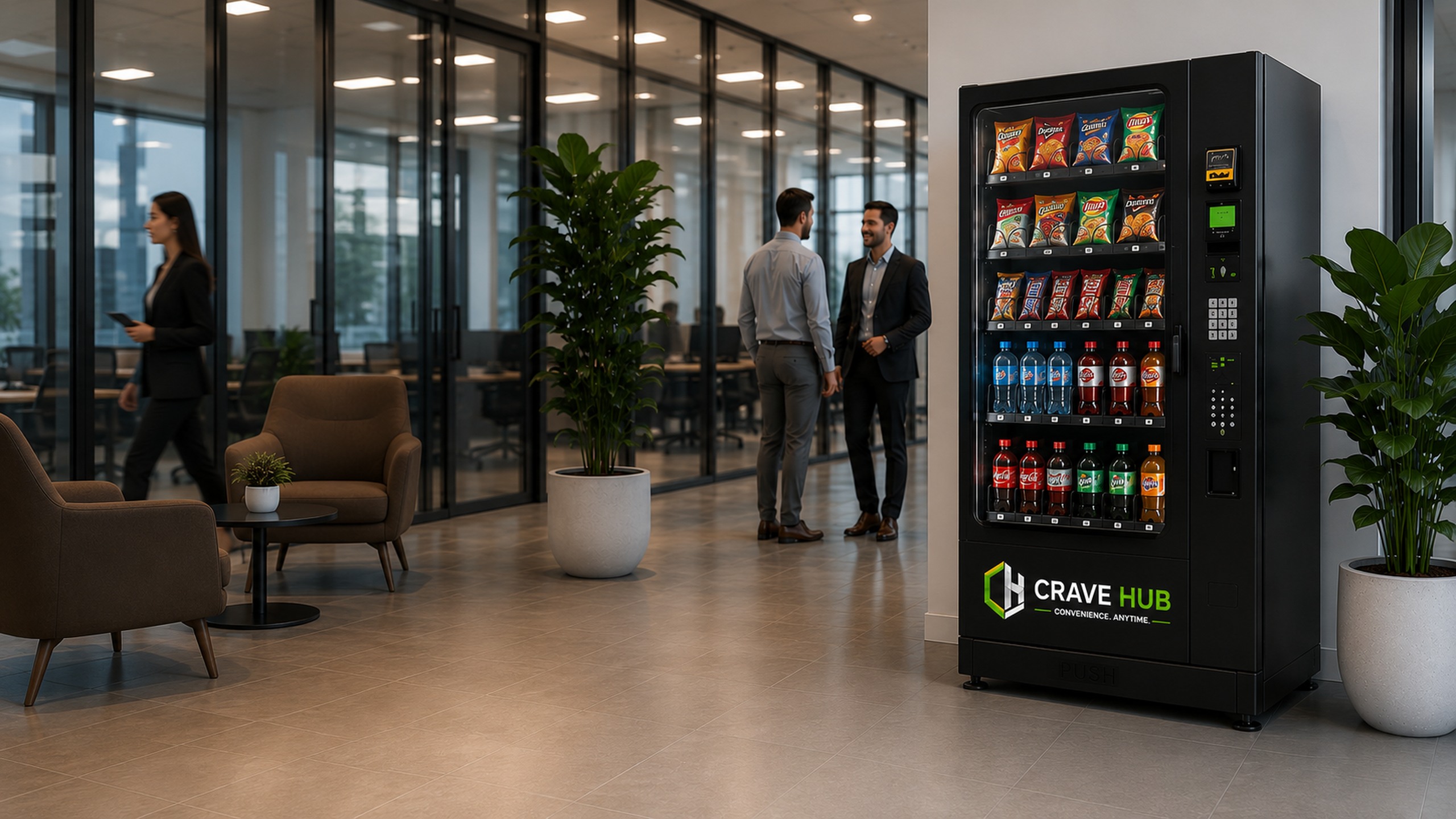 Modern office environment with CRAVE HUB combination refreshment unit